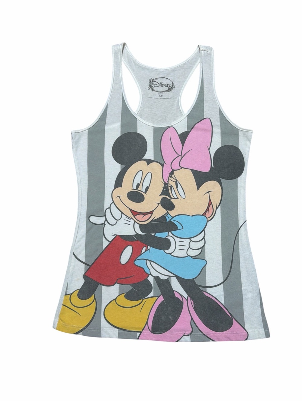 Disney Mickey & Minnie Hugging Tank Top Women’s S White Sleeveless Shirt Casual